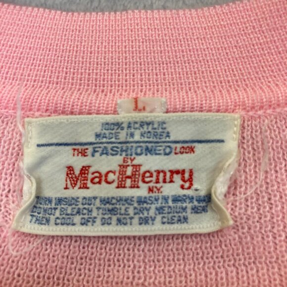 Vintage MacHenry Womens Button Up Short Sleeve Sweater Size Large Pink Cardigan - Picture 8 of 12